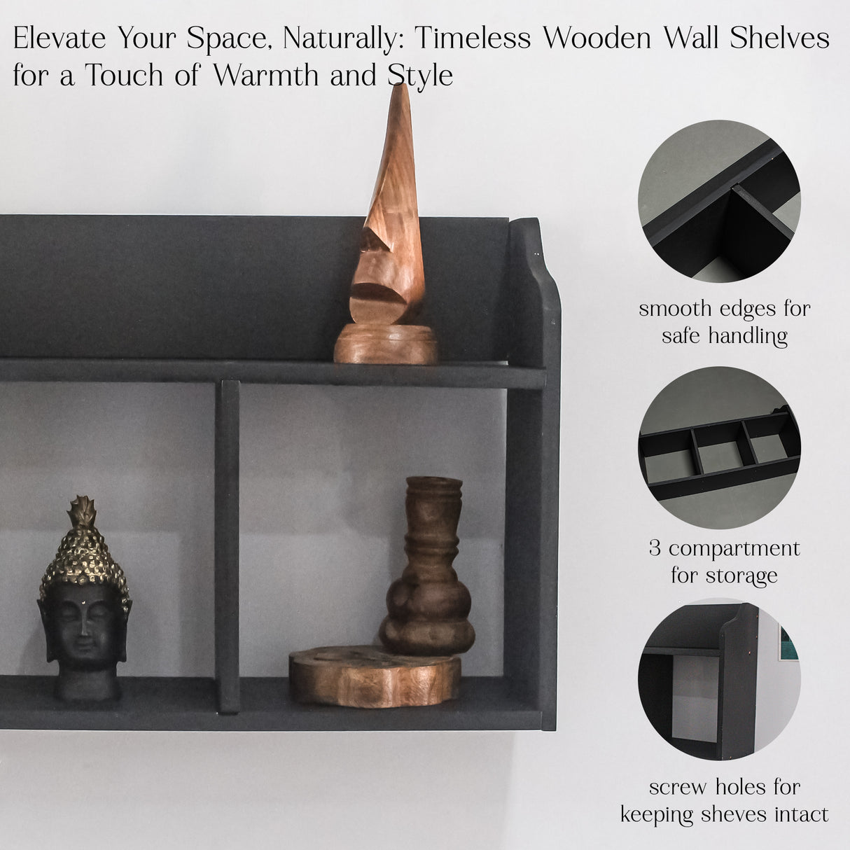 DIY Floating Wall Shelf with Adjustable Compartments for Storage (Black)