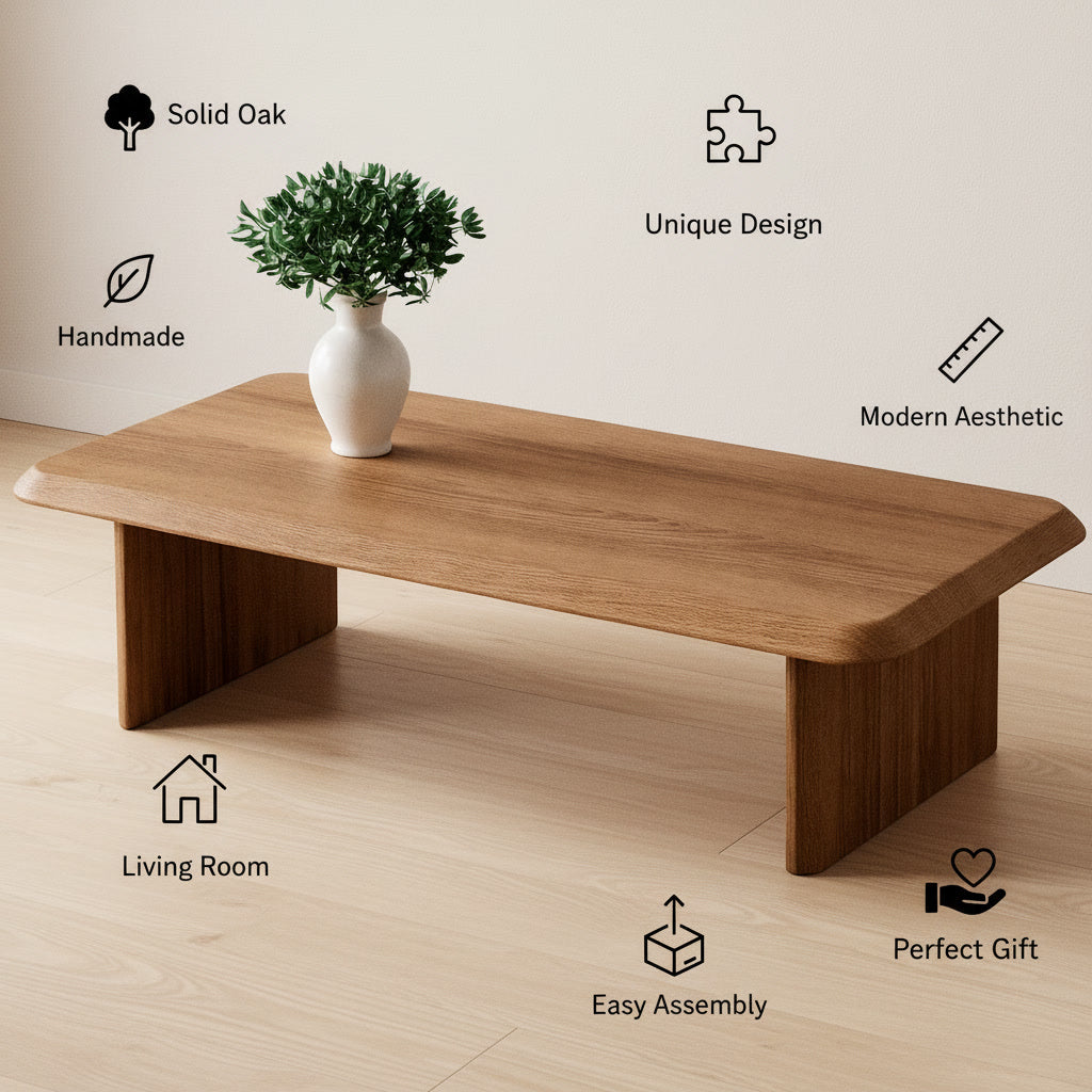 Handcrafted Wooden Coffee Table – Modern Minimalist Center Table – Unique Living Room Furniture
