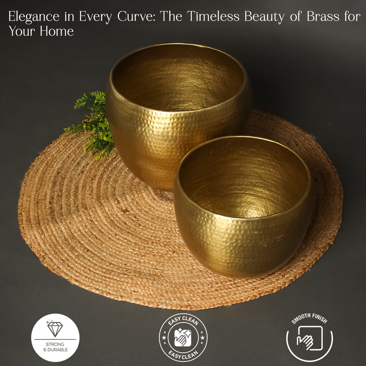 Set of 2 Brass Hammered Planters – Elegant Decorative Pots for Indoor and Outdoor Use