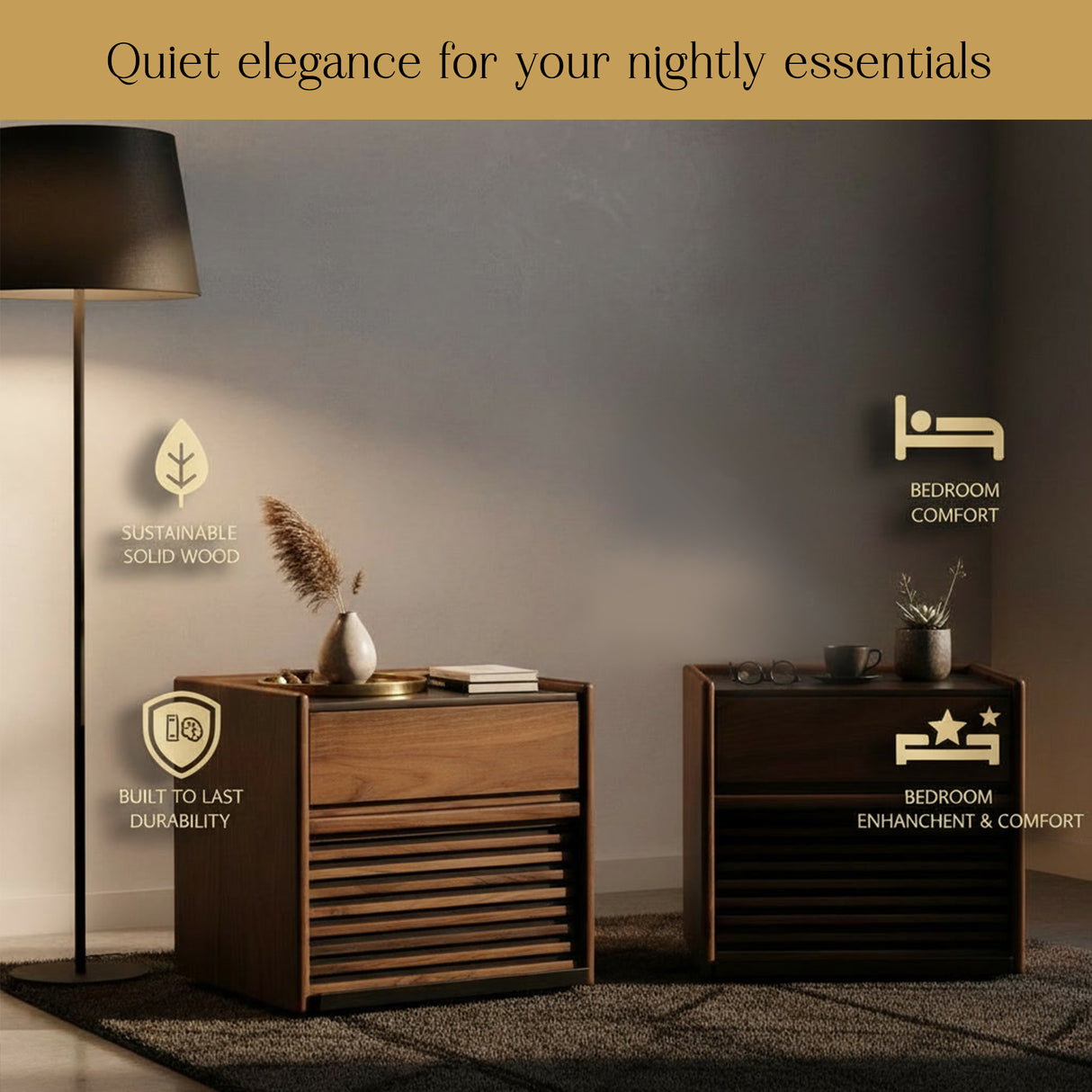 Modern Solid Wood Bedside Table with Drawer | Minimalist Nightstand for Bedroom & Living Space