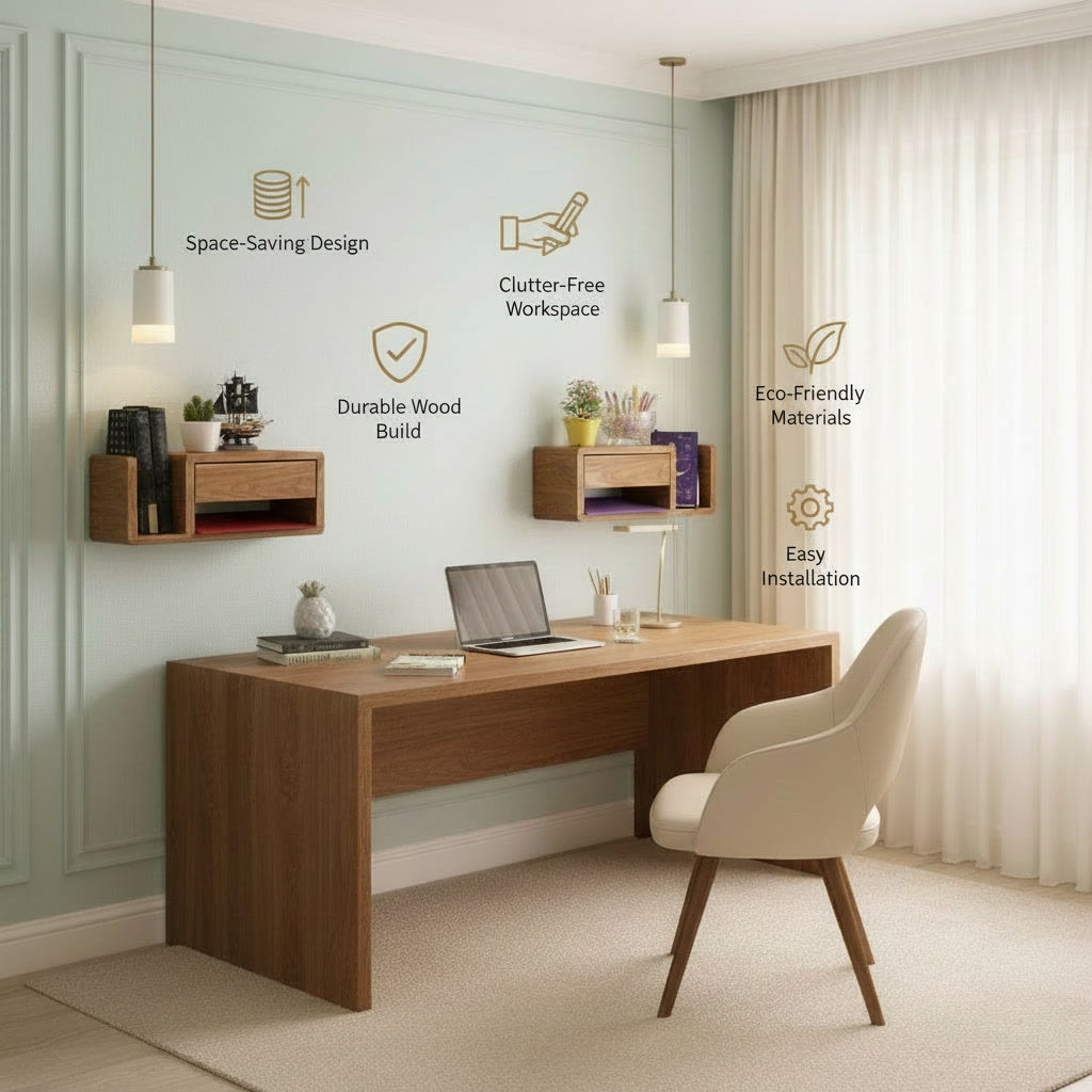 Handmade Wooden Wall Mounted Drawer – Floating Bedside Storage Drawer for Bedroom & Home Décor