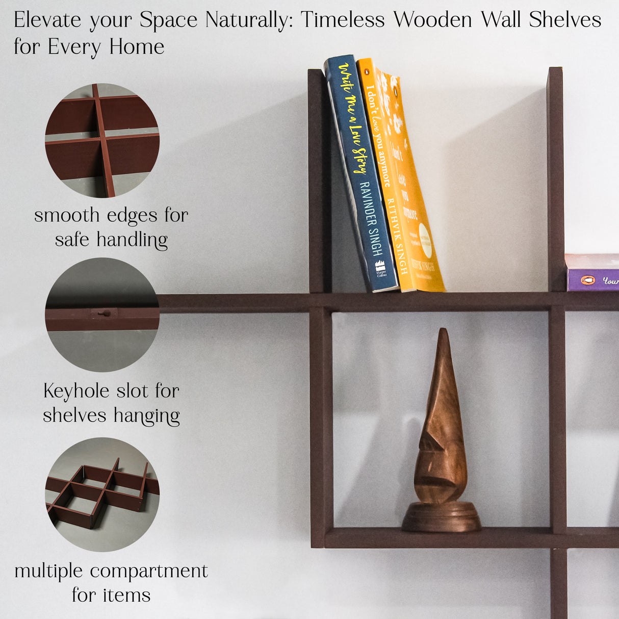 DIY Wooden Floating Shelves, Interlocking Modular Wall Storage Set