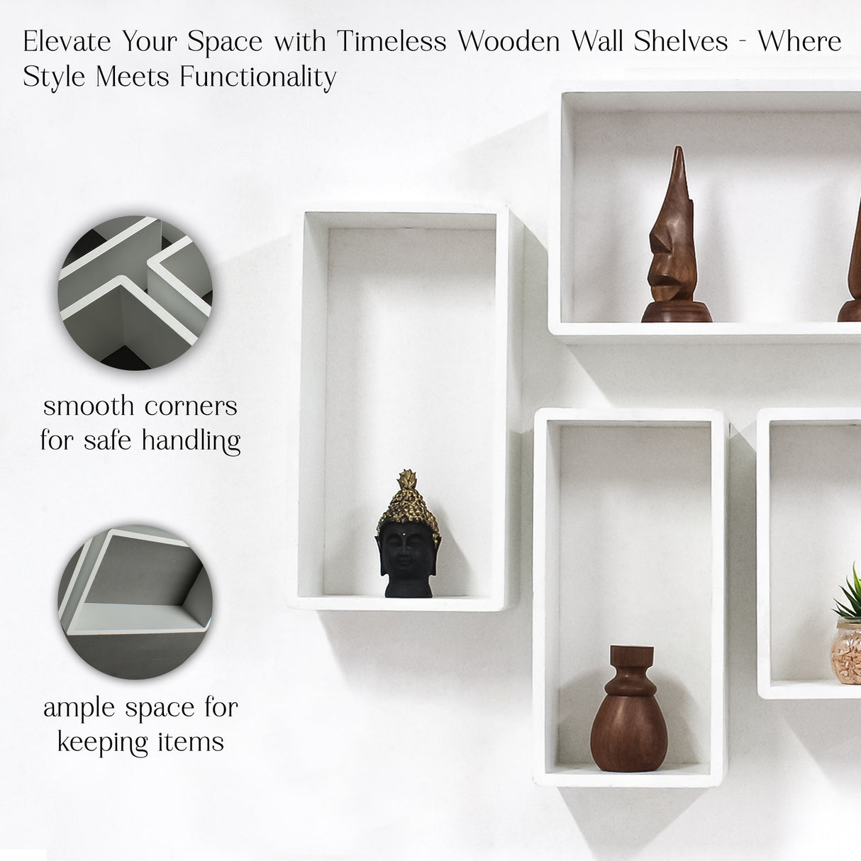 Rustic Modular Wooden Floating Shelves Set, 4-Piece Wall Storage Decor