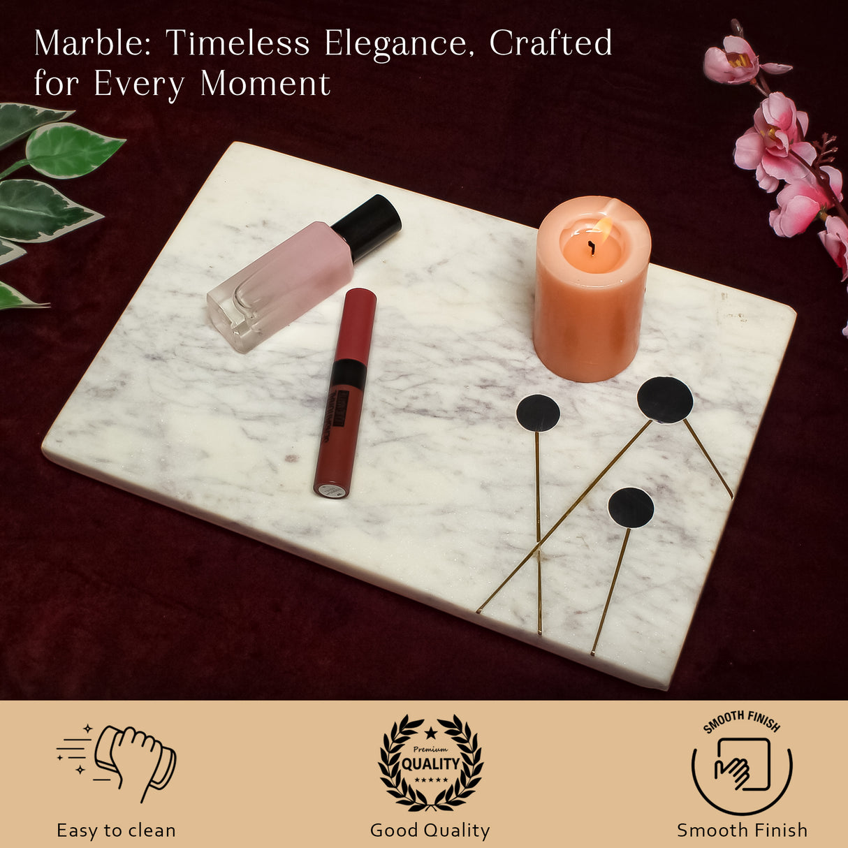 White Marble Platter for Kitchen and Dining, Elegant Handmade Serving Tray