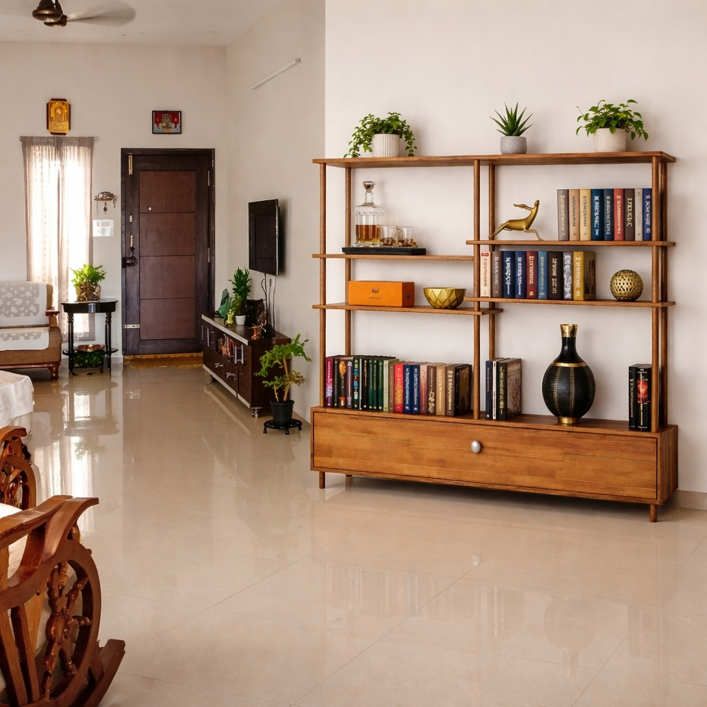 Designer Wooden Bookcase with Storage | Space Saving Shelving Unit for Modern Interiors