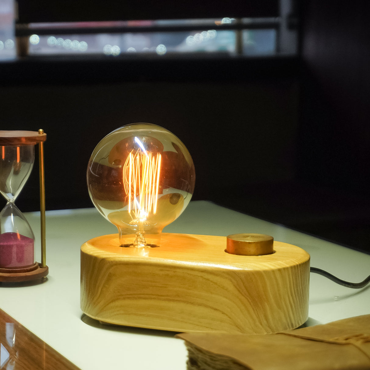 Sleek Rounded Wooden Desk Lamp with Adjustable Glow