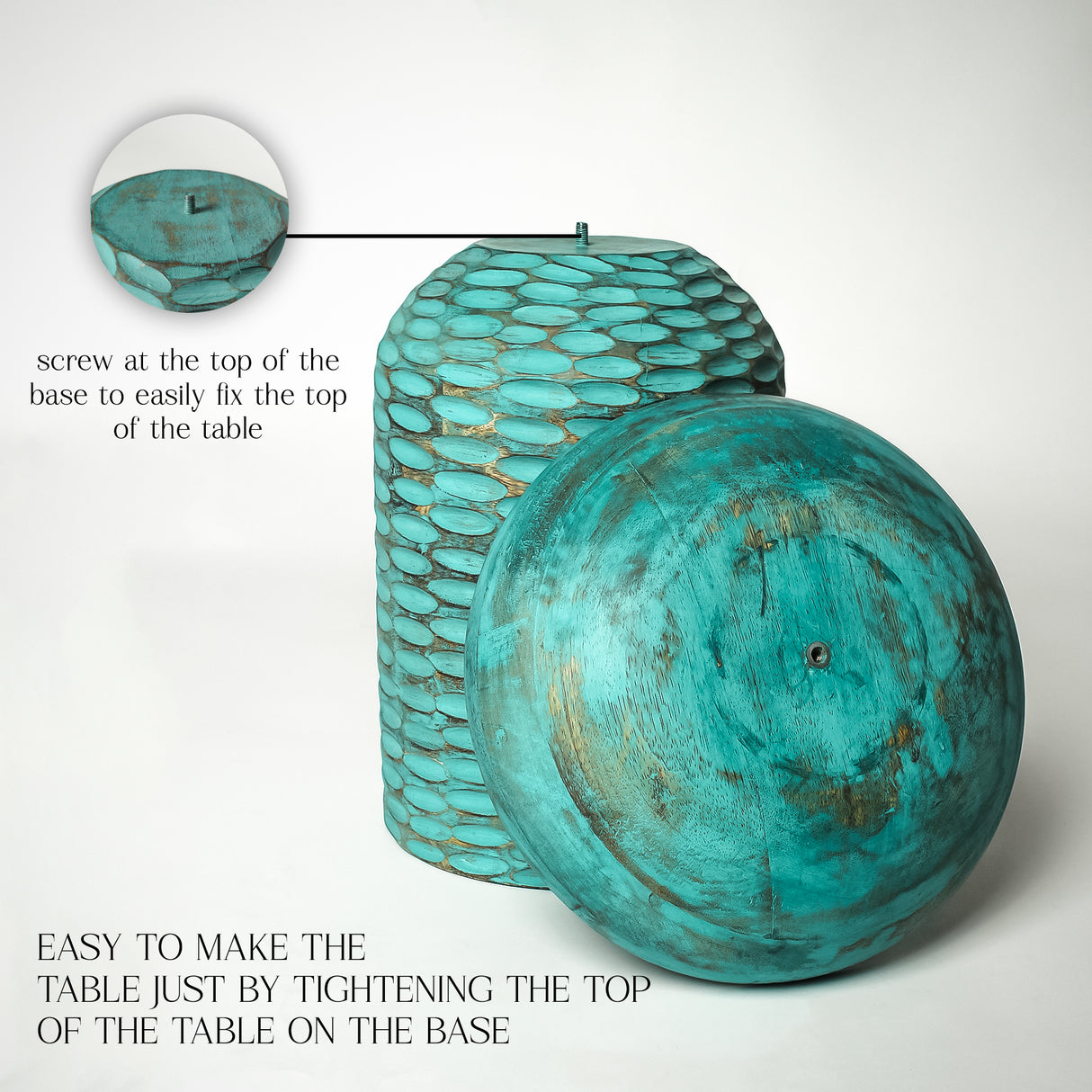 Vintage Mango Wood Side Table (13"x13"x17") - Rustic Accent for Living Room