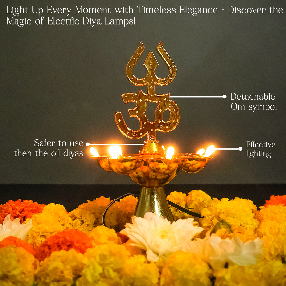 Get FREE Wall Hanging | Electric Diya Lamp for Mandir Décor | OM & Trishul Design | Multi-Level Deepam Vilakku for Diwali, Pooja, Temple, and Home Décor