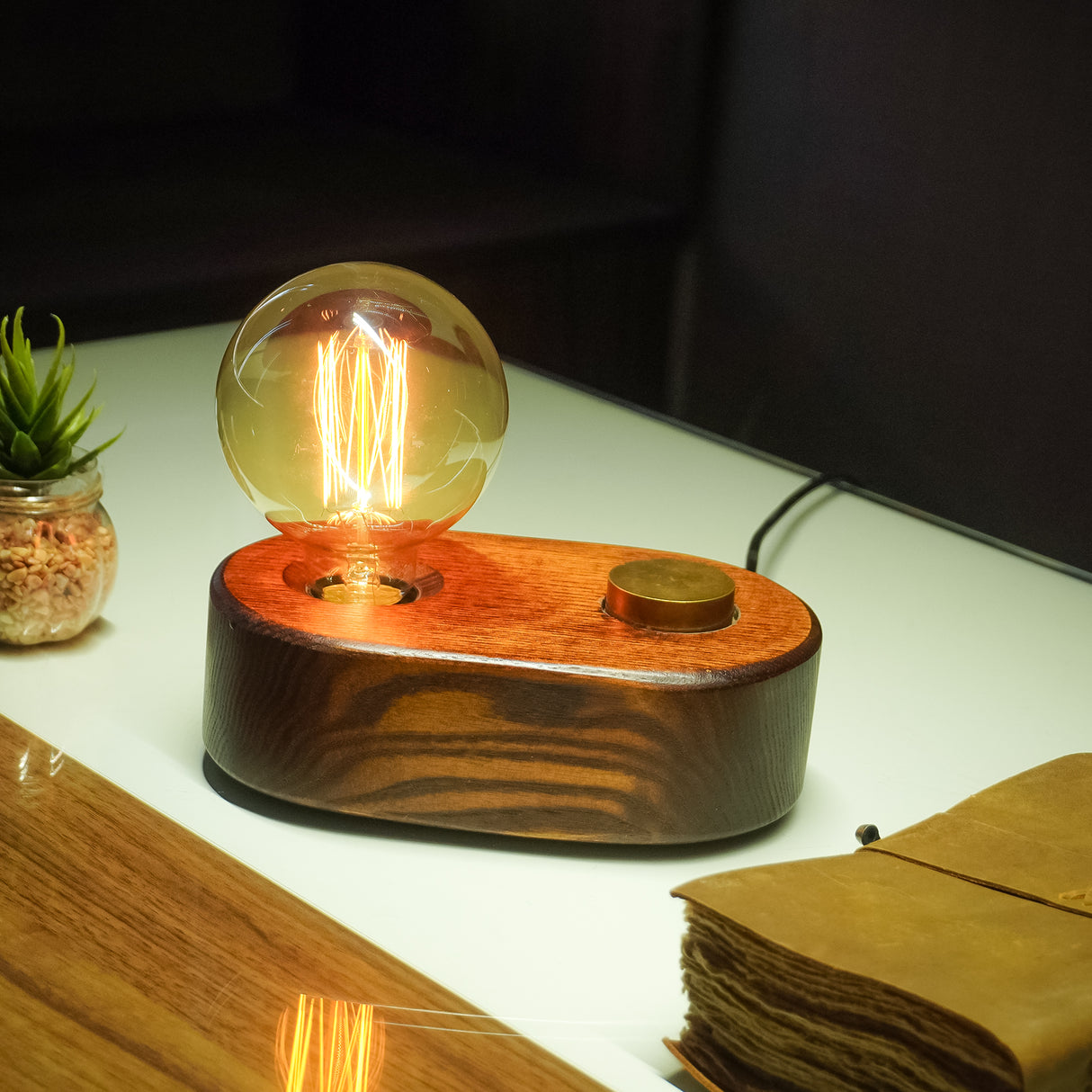 Handcrafted Wooden Vintage Table Lamp with Adjustable Glow