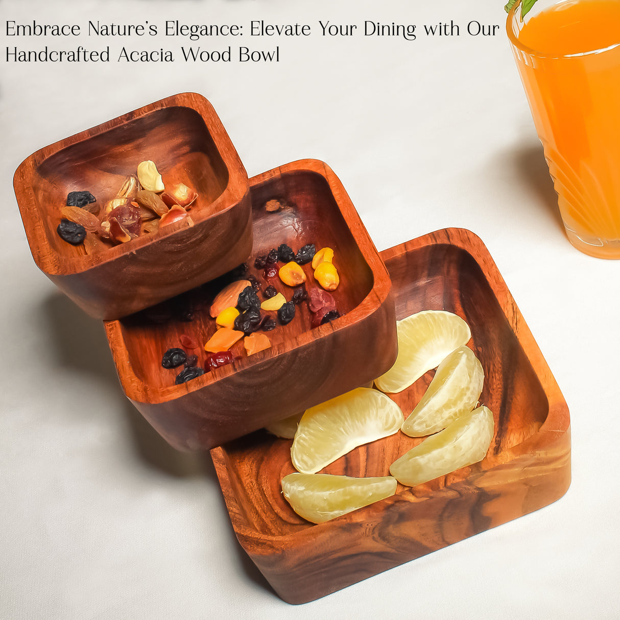 Stylish Wooden Bowl Set of 3 Artisan Handcrafted Nesting Bowls for Home and Kitchen