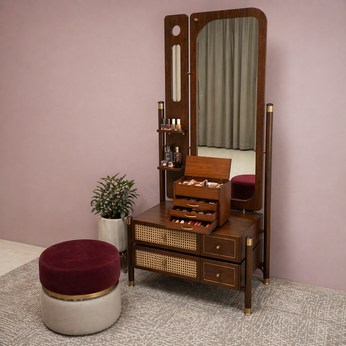 Multi-Drawer Wooden Cosmetic Storage Box | Makeup Organizer for Vanity & Dressing Table