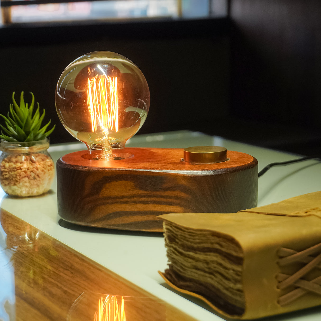 Handcrafted Wooden Vintage Table Lamp with Adjustable Glow