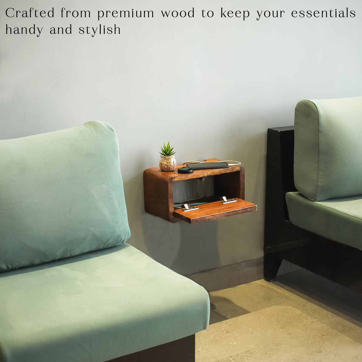 Wooden Cable Management Box with Drawer – Floating Wall Mount Storage Shelf, Cord Organizer, Wooden Cord Box for Wires, Chargers, Gadgets – Wood Cable Hider for Home & Office