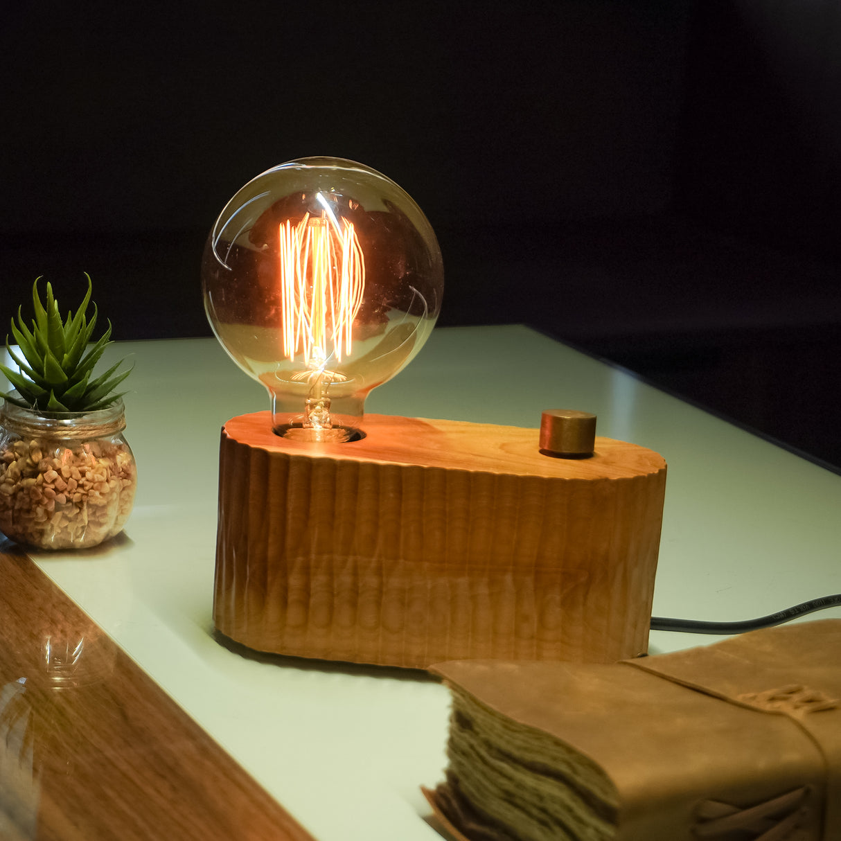 Oval Textured Wooden Lamp with Adjustable Glow