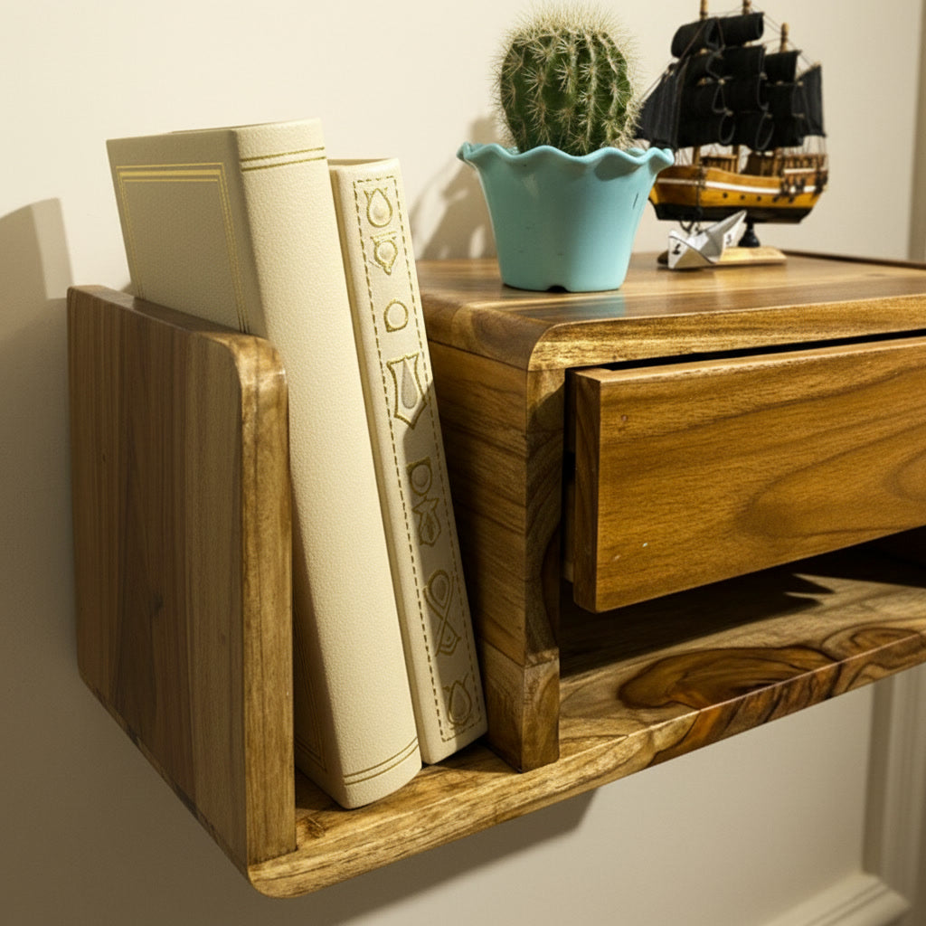Handmade Wooden Wall Mounted Drawer – Floating Bedside Storage Drawer for Bedroom & Home Décor