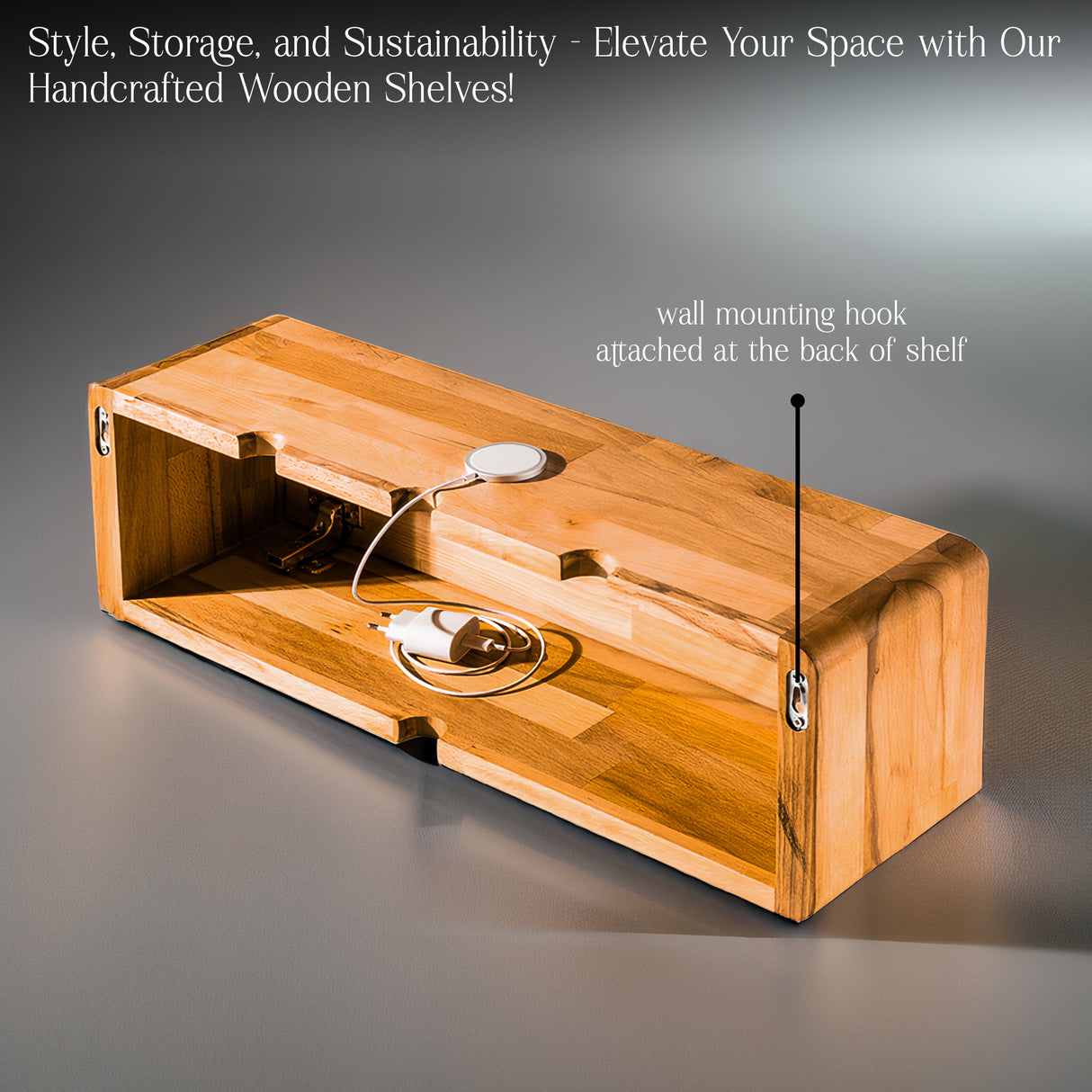 Wooden Cable Management Box & Storage Shelf – Wall-Mounted Cord Organizer