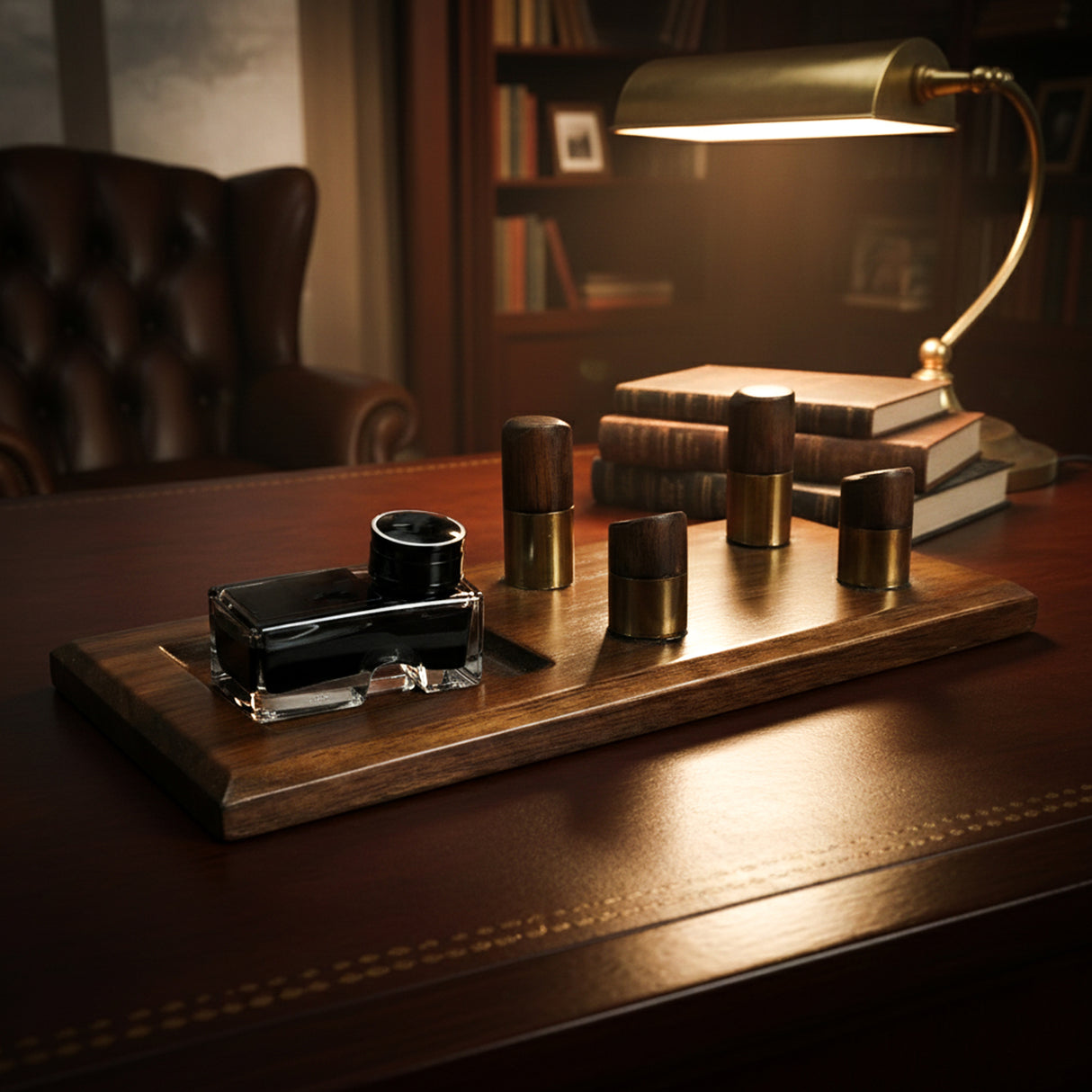 Solid Wood Pen Display Stand with Ink Holder – Premium Desk Organizer