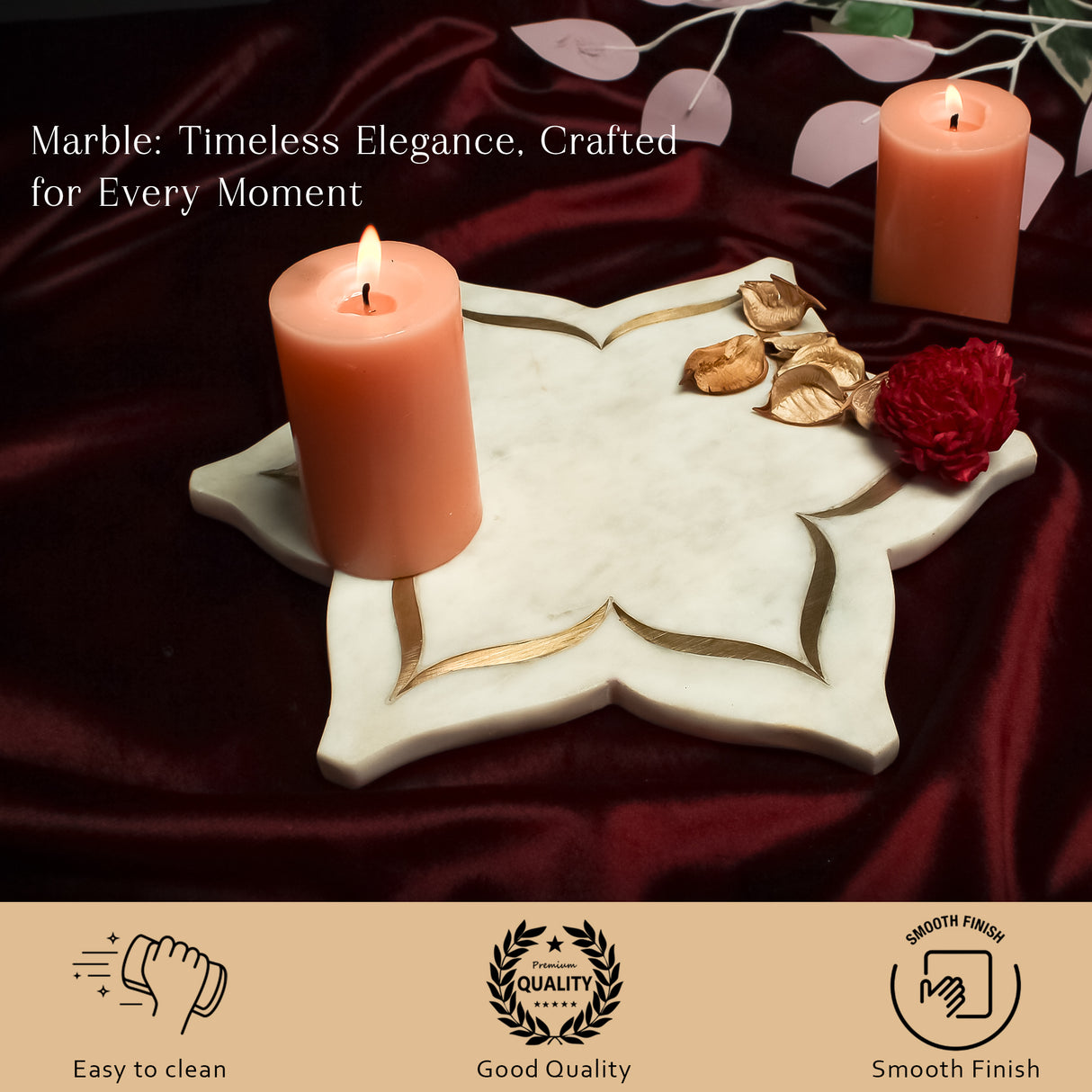 Handmade White Star Marble Platter for Wedding & Table Decor