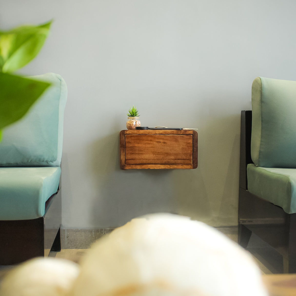 Wooden Cable Management Box with Drawer – Floating Wall Mount Storage Shelf, Cord Organizer, Wooden Cord Box for Wires, Chargers, Gadgets – Wood Cable Hider for Home & Office