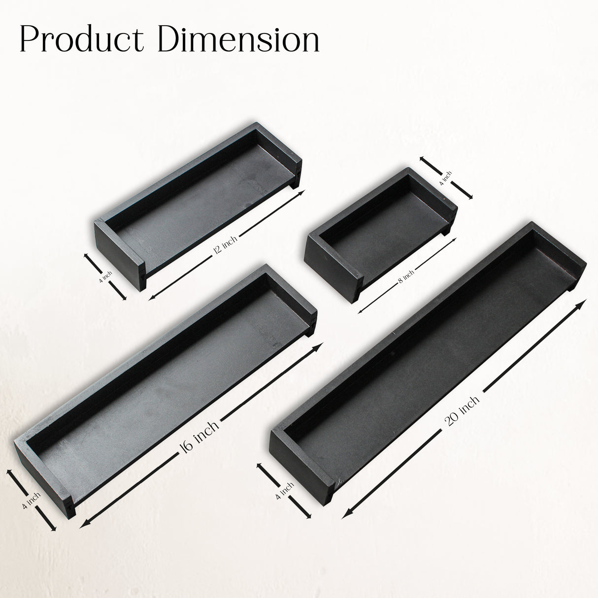 Modern 4-Piece Wooden Floating Wall Shelves (Black) – Wall-Mounted Shelves