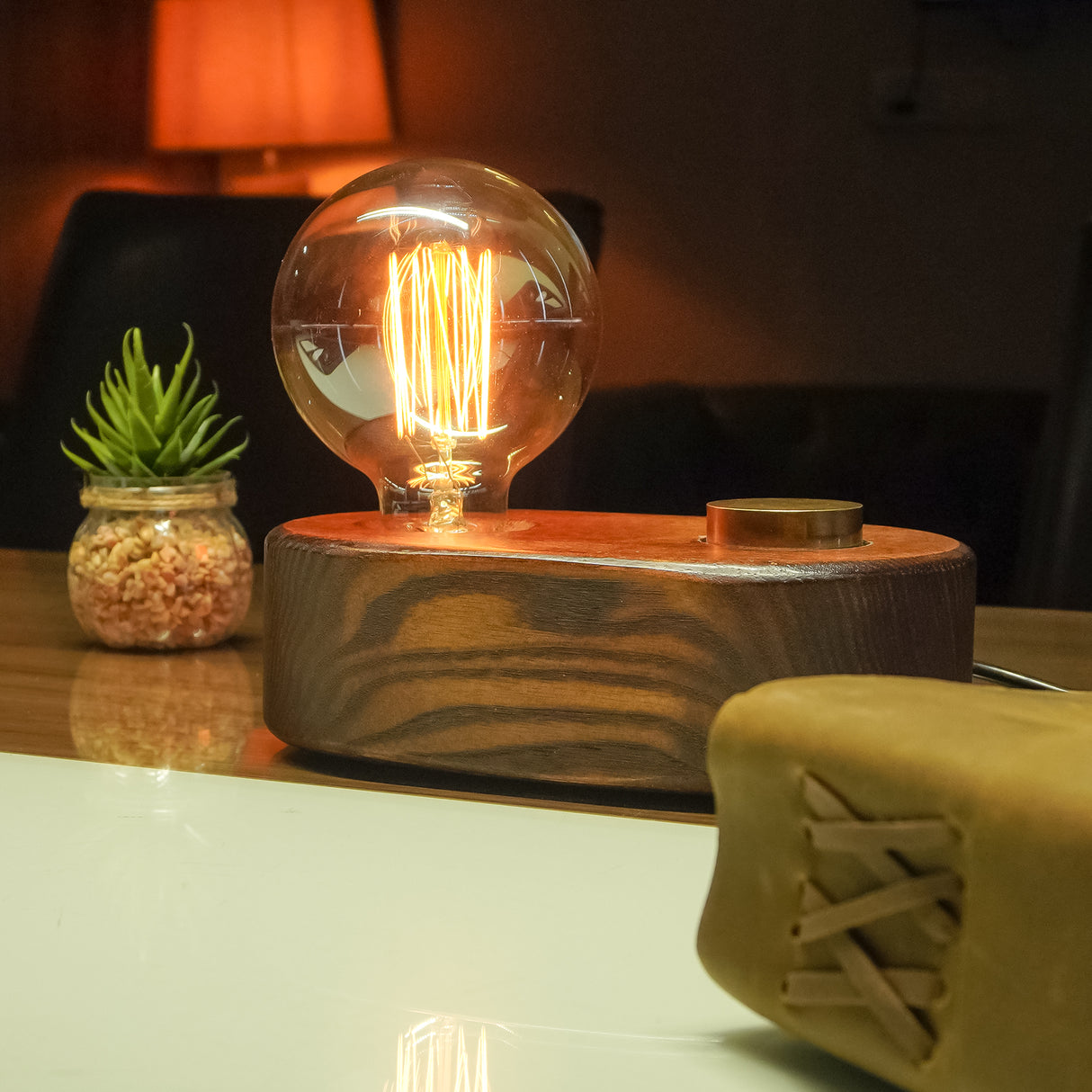 Handcrafted Wooden Vintage Table Lamp with Adjustable Glow