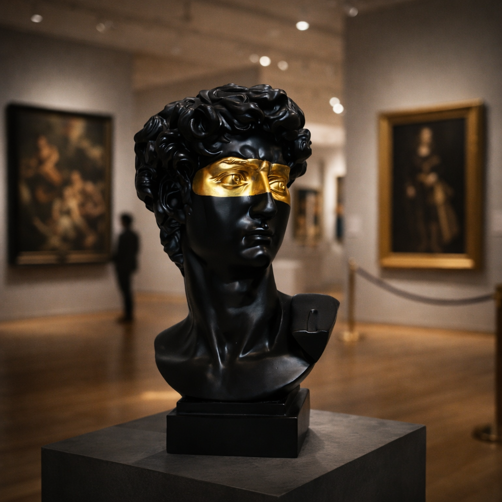 Modern David Head Sculpture with Gold Mask – Luxury Abstract Art Bust for Living Room, Office & Contemporary Home Décor