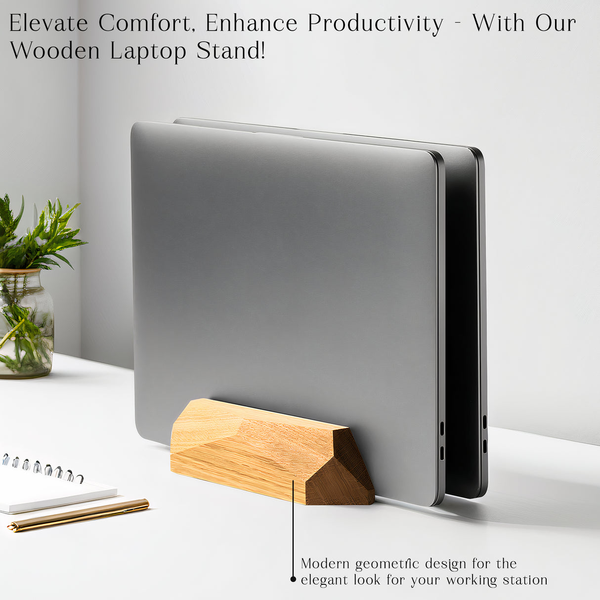 Wooden Dual Slot Laptop Stand – Vertical Holder for MacBook, Tablet & Phone