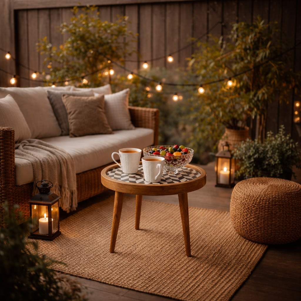 Handcrafted Wooden Round Side Table – Solid Wood Accent Table with Designer Inlay Top for Living Room, Bedroom & Home Décor