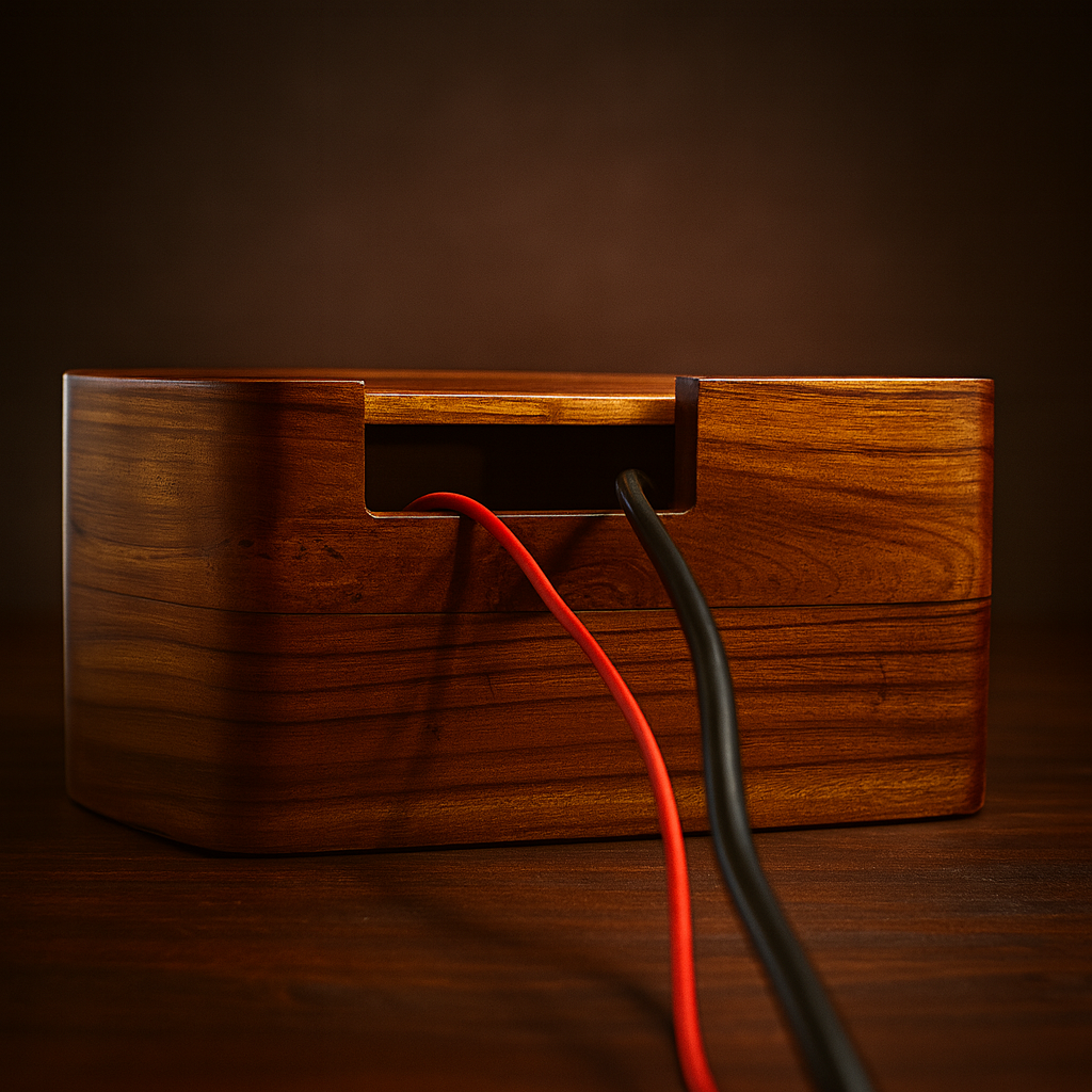 Handcrafted Wooden Cable Management Box - Premium Power Strip & Wire Organizer for Desk and Bedside