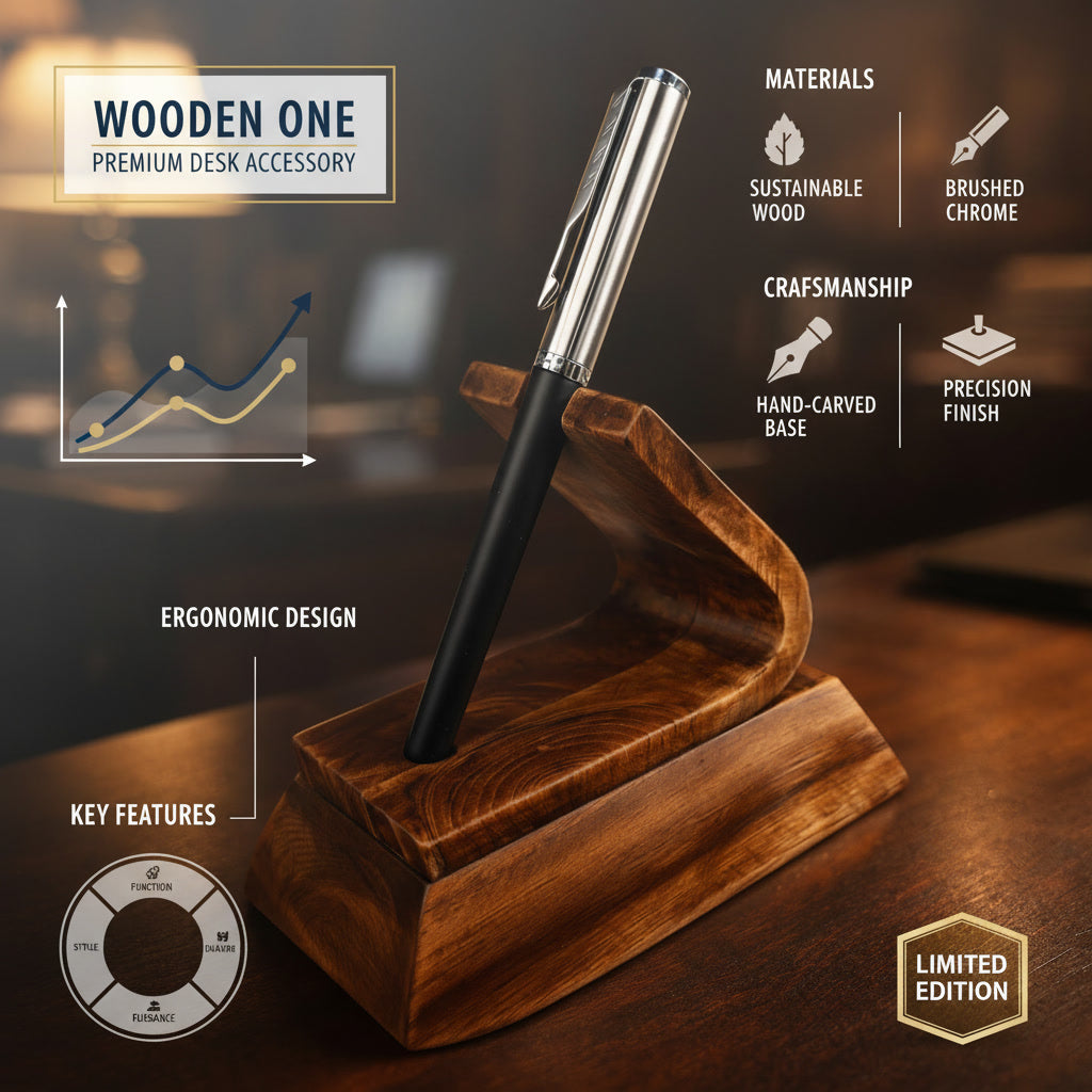 Bent Wood Pen Holder in Solid Walnut | Luxury Wooden Desk Organizer | Handcrafted Pen Stand for Office, Writers & Gifts