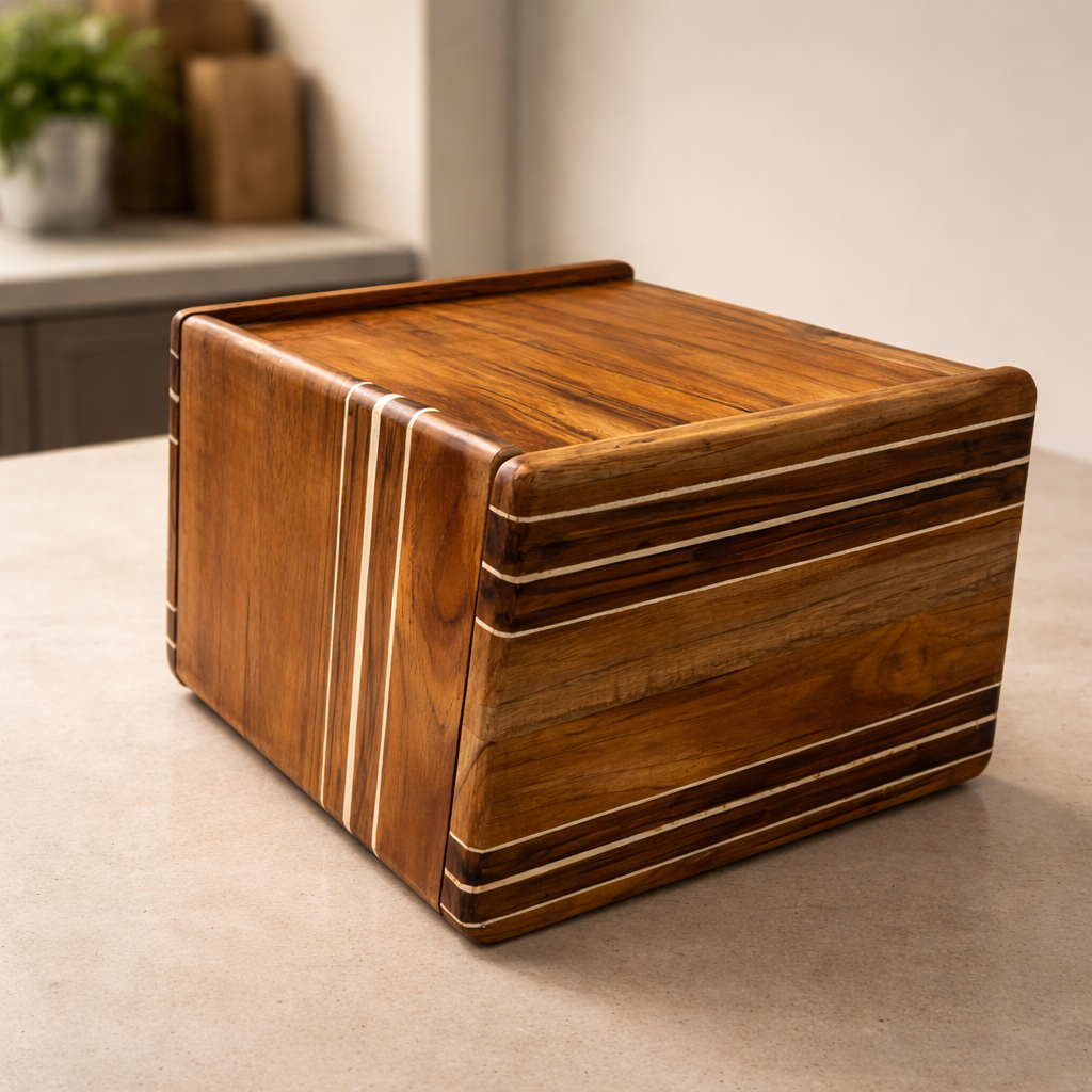 Wooden Bread Storage Box with Lid – Handcrafted Countertop Organizer for Kitchen