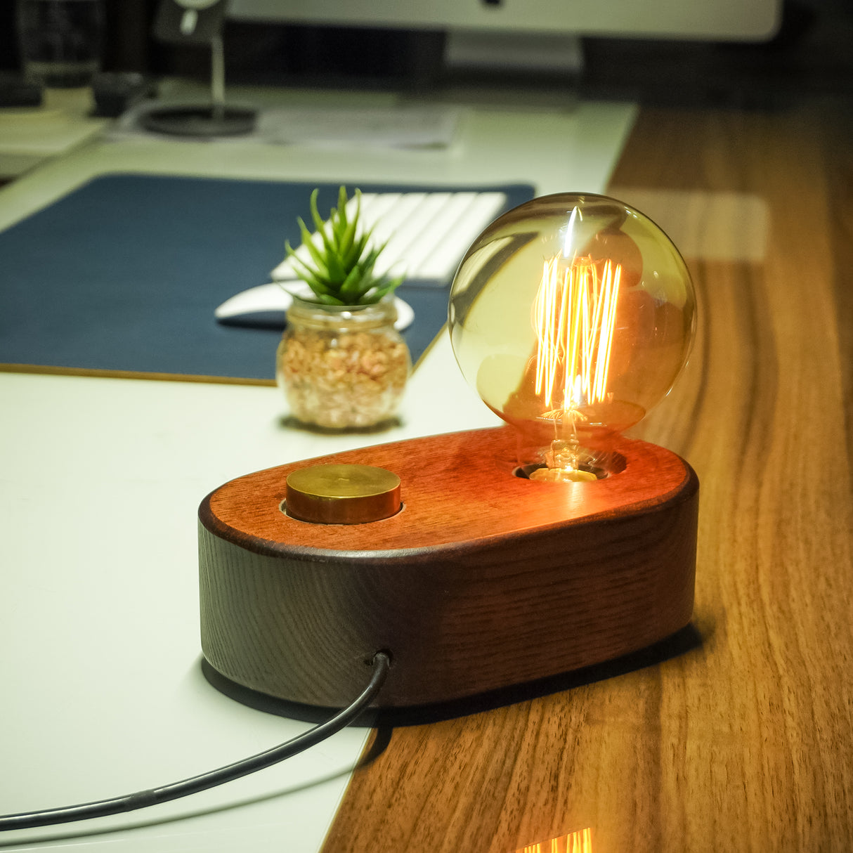 Handcrafted Wooden Vintage Table Lamp with Adjustable Glow