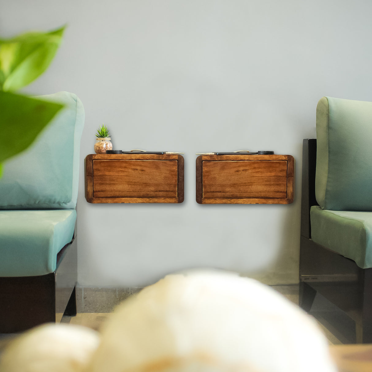 Wooden Cable Management Box with Drawer – Floating Wall Mount Storage Shelf, Cord Organizer, Wooden Cord Box for Wires, Chargers, Gadgets – Wood Cable Hider for Home & Office