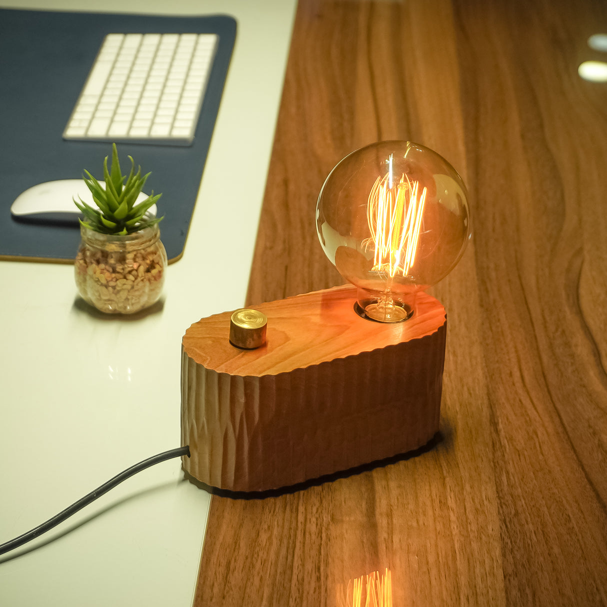 Oval Textured Wooden Lamp with Adjustable Glow