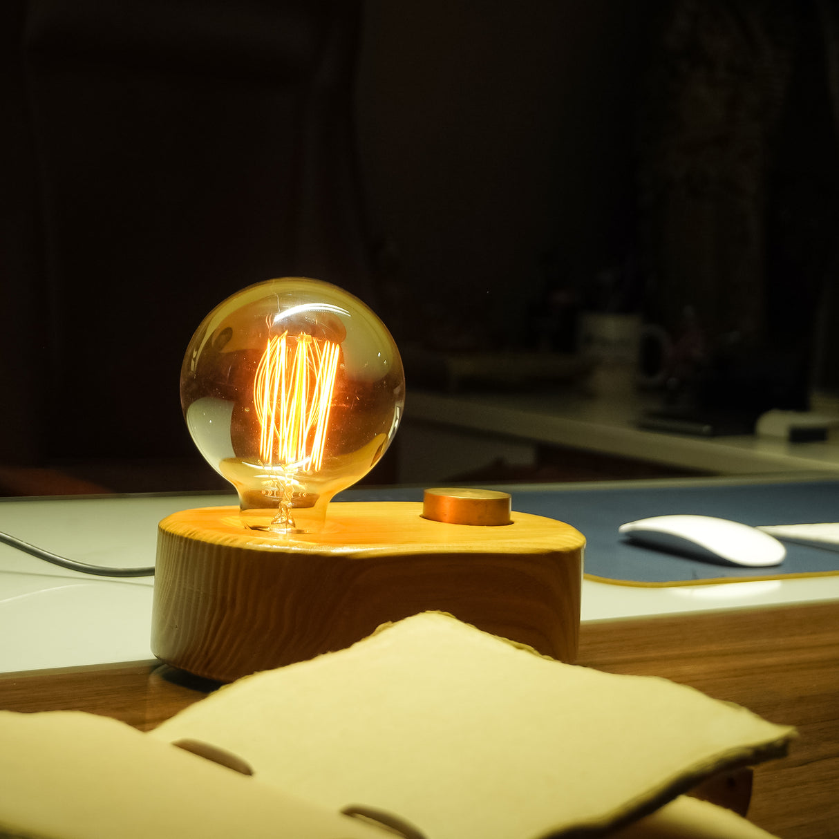 Sleek Rounded Wooden Desk Lamp with Adjustable Glow