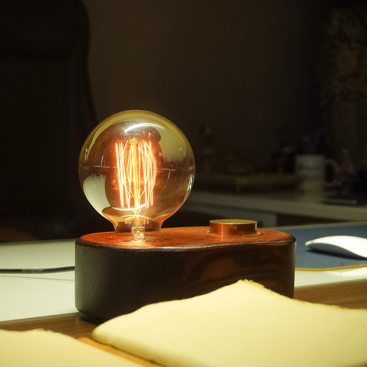 Handcrafted Wooden Vintage Table Lamp with Adjustable Glow