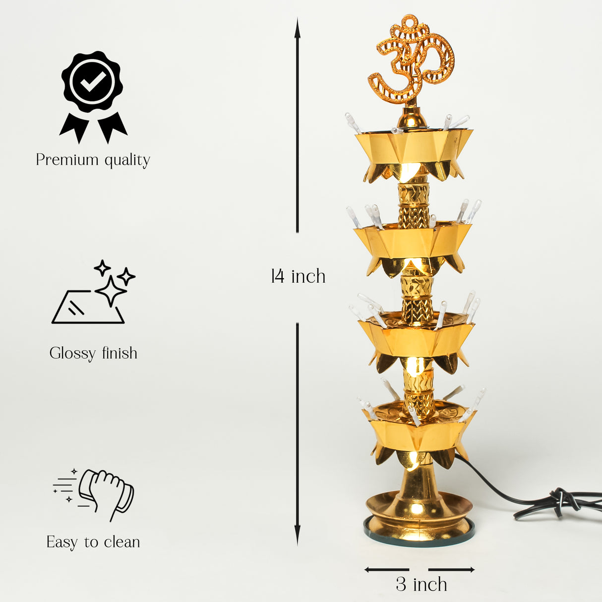 Saleberate Electric Golden LED Diya Lamp with Om Design | Multi-Layer Temple Pooja Diya Light for Home, Mandir & Festivals