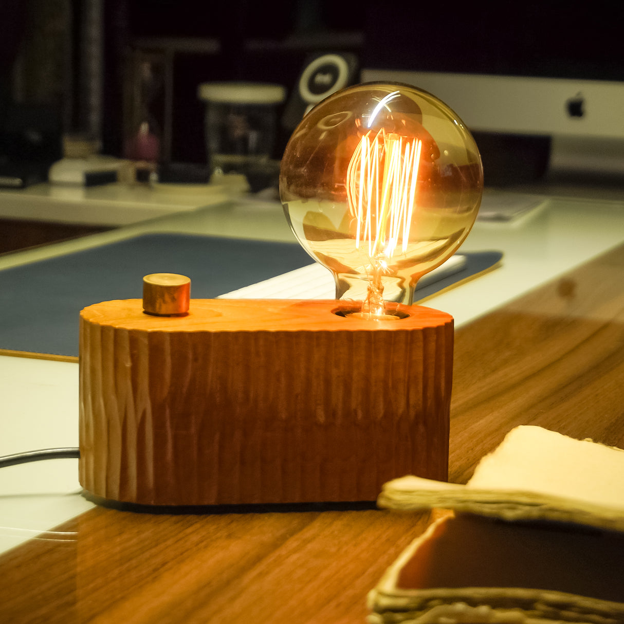 Oval Textured Wooden Lamp with Adjustable Glow