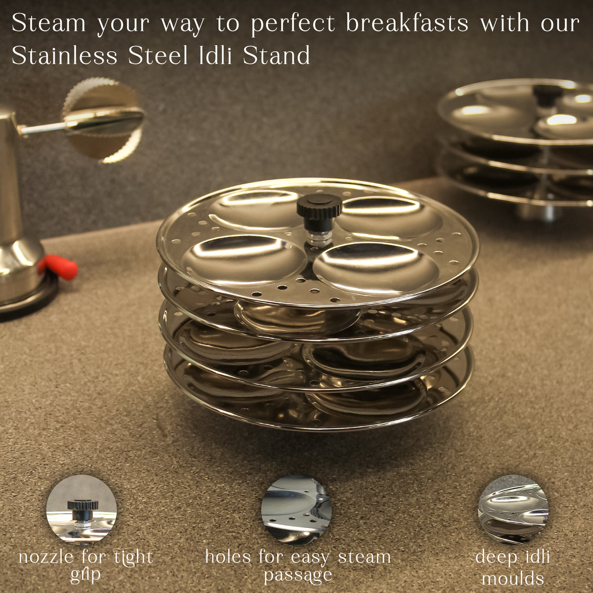 Stainless Steel Idli Stand 3 & 4 Layer โ Premium Quality Idli Maker for Soft Idlis โ Steamer Rack for Pressure Cooker and Pot