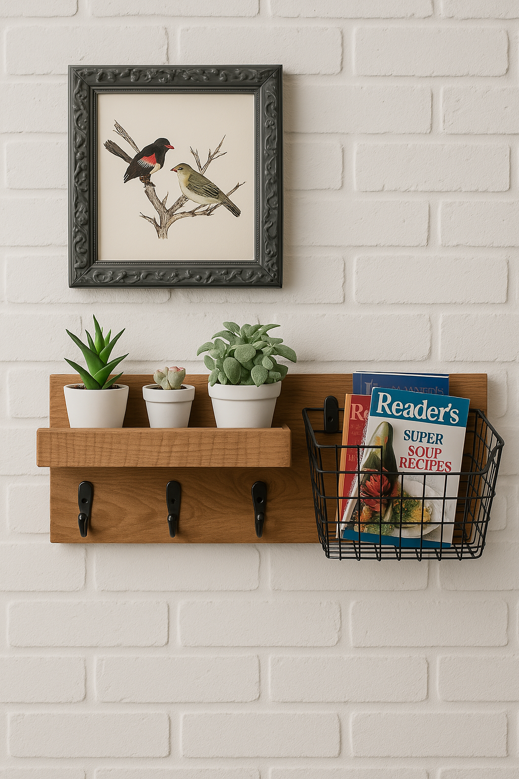 Wall Mounted Mail and Key Organizer – Rustic Industrial Entryway Shelf with Hooks