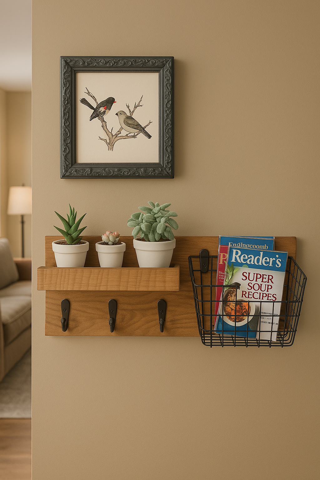 Wall Mounted Mail and Key Organizer – Rustic Industrial Entryway Shelf with Hooks