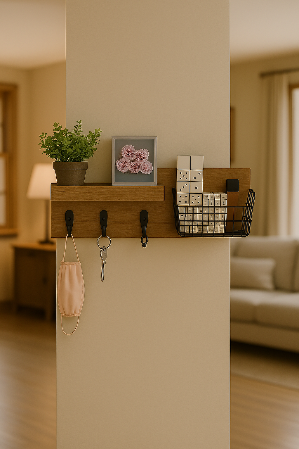 Wall Mounted Mail and Key Organizer – Rustic Industrial Entryway Shelf with Hooks