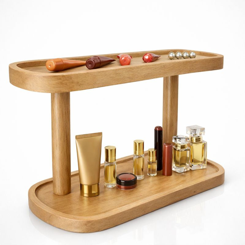 2-Tier Wooden Makeup Organizer for Vanity – Cosmetic, Skincare & Perfume Countertop Storage