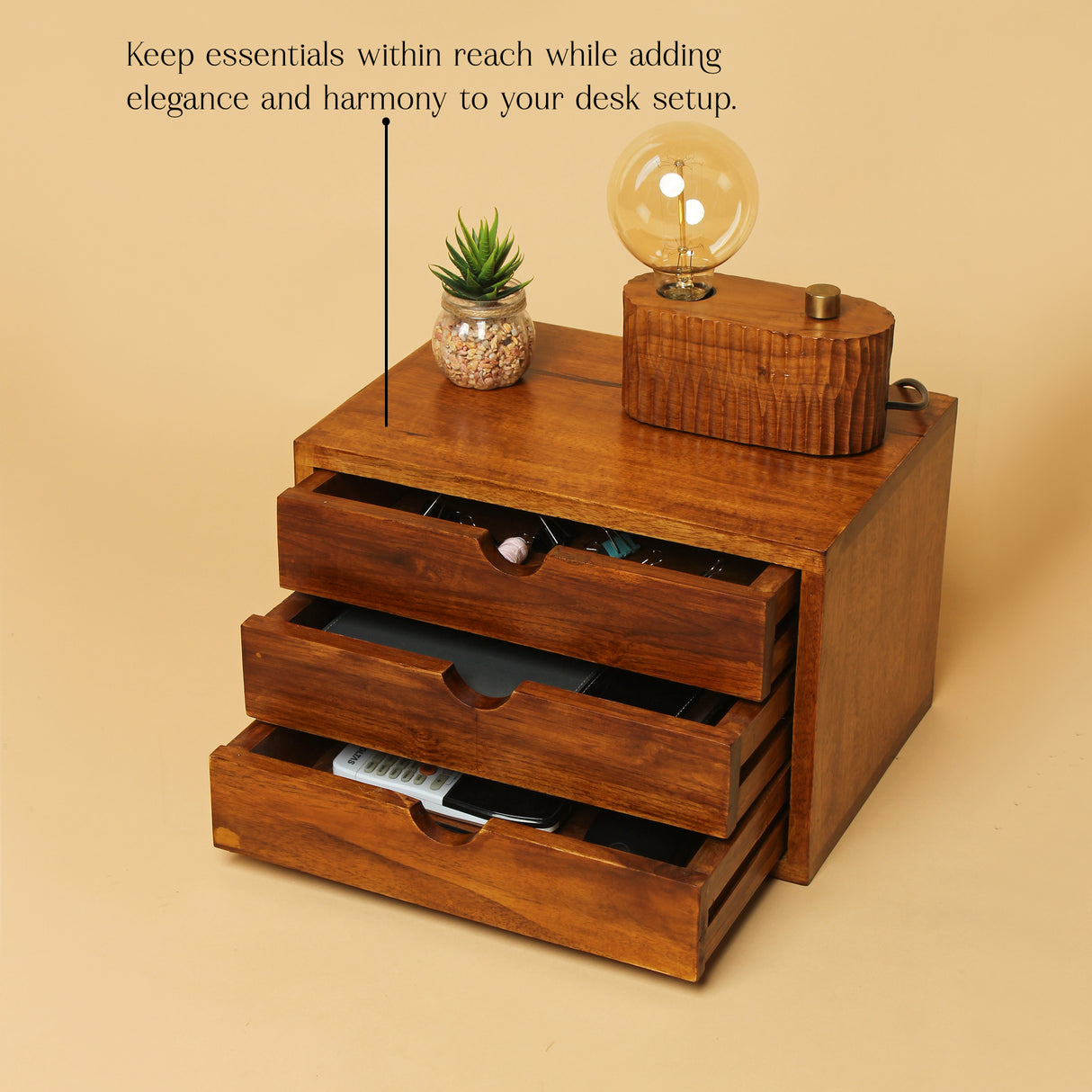 Handcrafted Wooden 3-Drawer Storage Organizer – Solid Wood Desktop Chest