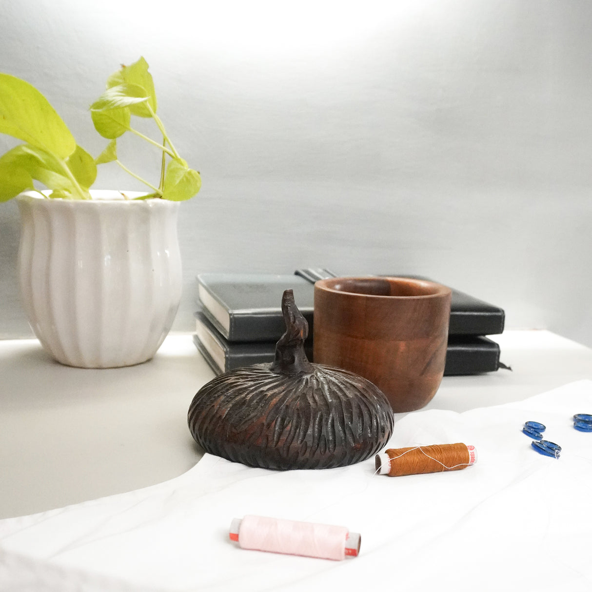 Wooden Button Storage Box – Handmade Button Organizer, Natural Wood Holder for Sewing & Craft Supplies, Durable Button Container