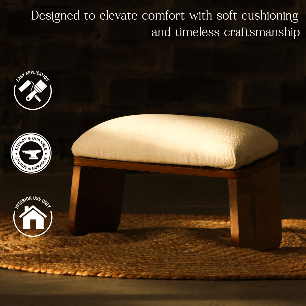 Solid Wood Cushioned FootstSolid Wood Cushioned Meditation Stool – Handcrafted Upholstered Seat for Prayer & Mindfulnessool – Handcrafted Upholstered Ottoman for Home Interiors