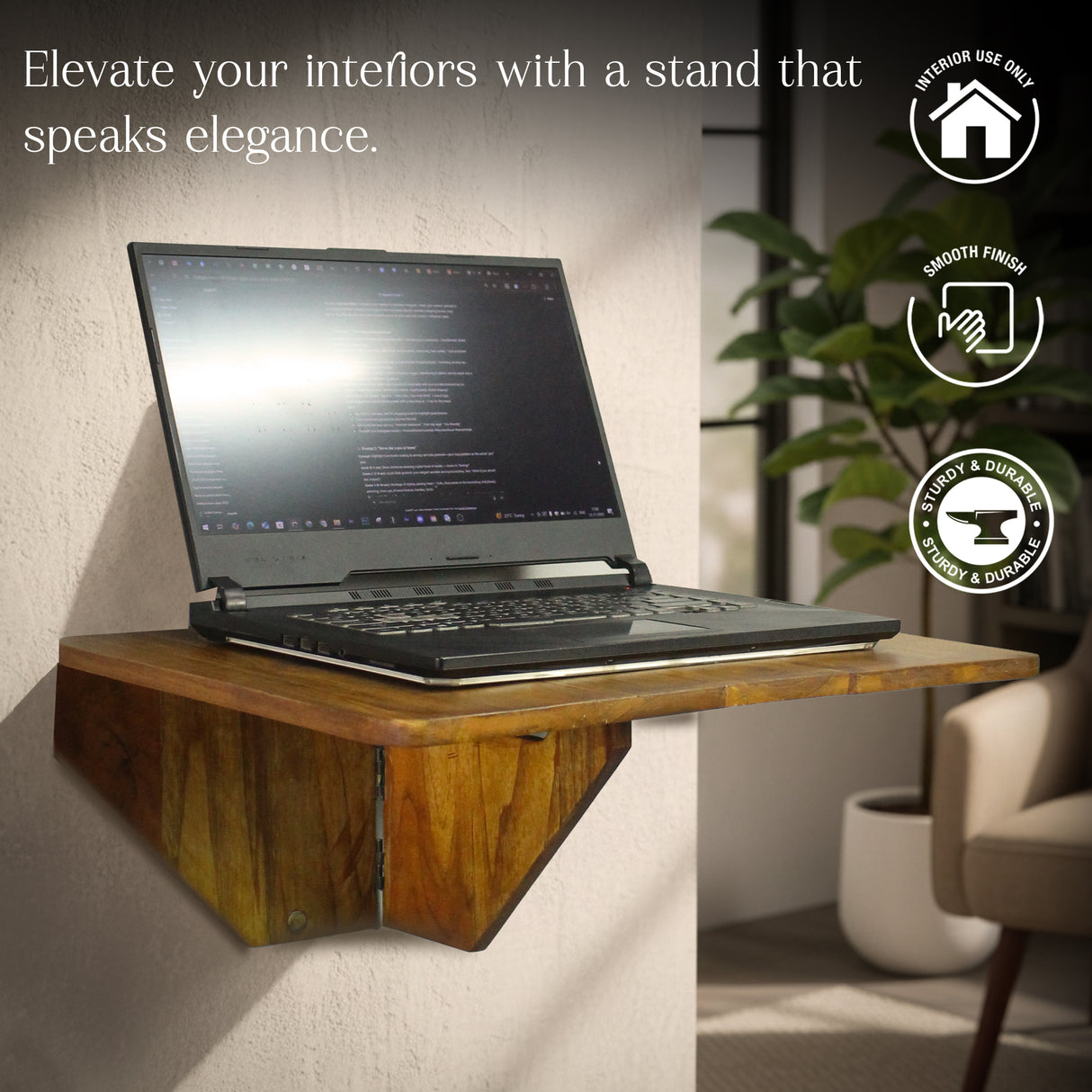 Premium Wall-Mounted Wooden Laptop Shelf | Space-Saving Foldable Desk for Work-from-Home | Strong Support Stand | Smooth Finish | Study & Office Table for Small Spaces
