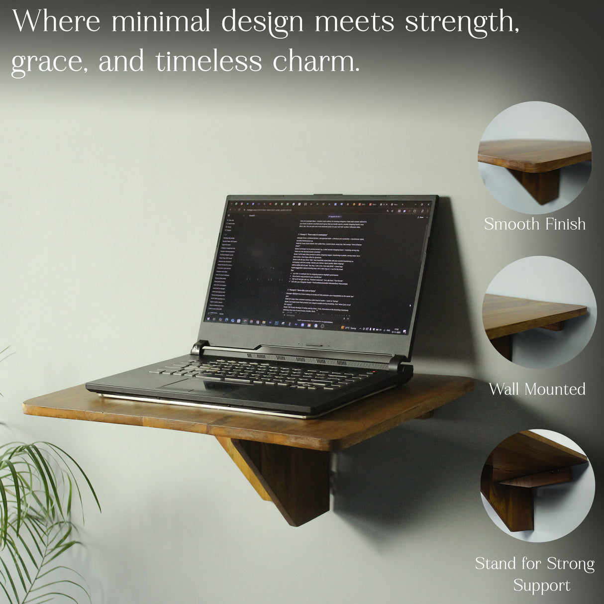 Premium Wall-Mounted Wooden Laptop Shelf | Space-Saving Foldable Desk for Work-from-Home | Strong Support Stand | Smooth Finish | Study & Office Table for Small Spaces