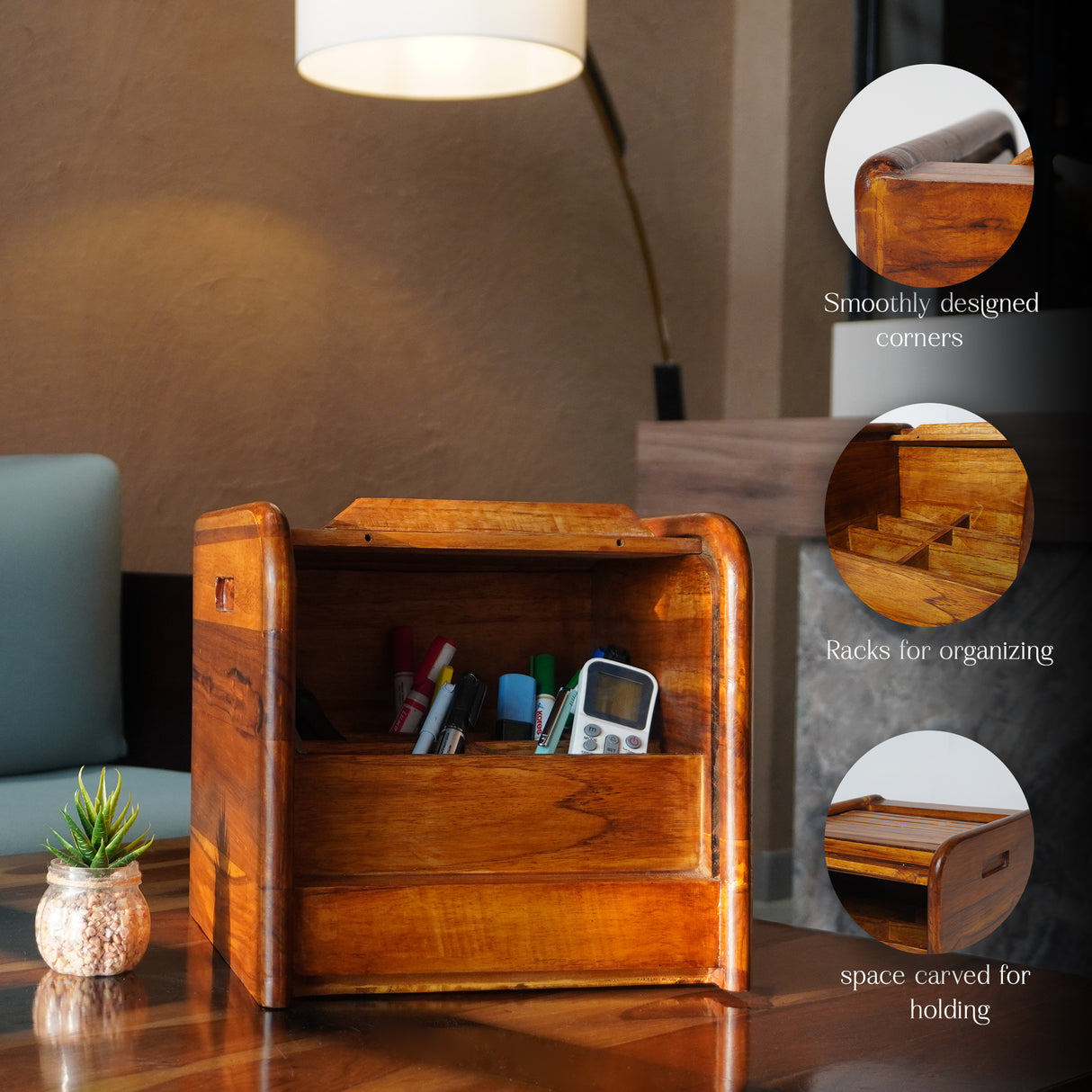 Handmade Solid Wood Organizer Box | Elegant Storage Solution for Desk, Kitchen & Living Room Décor