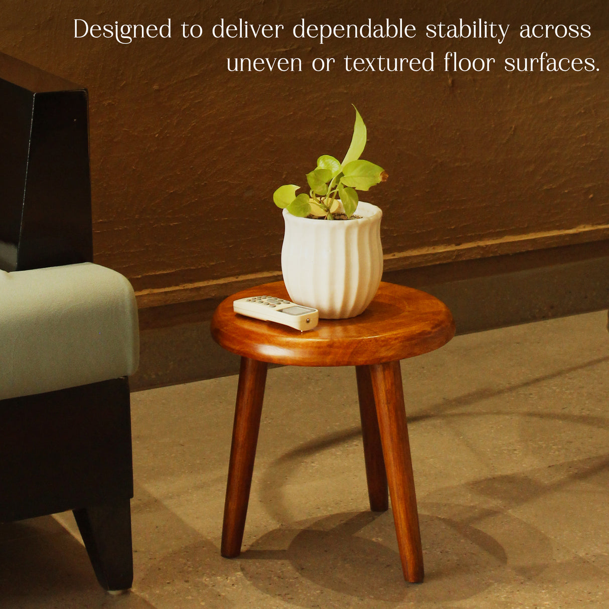 Solid Wood Round Stool – 13 Inch Diameter, Handcrafted Wooden Seating Stool